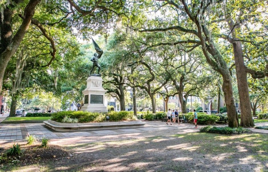 Savannah street shaded by oak trees